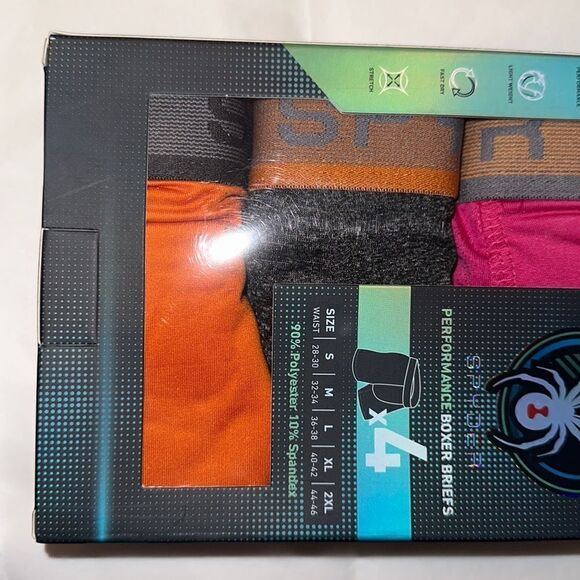 Spyder M Performance Boxer Briefs Polyester Spandex Lightweight Pack of 4 - Picture 5 of 9